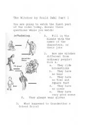 English Worksheet: The Witches by Roald Dahl Movie listening questions part 1