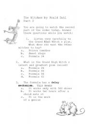 English Worksheet: The Witches by Roald Dahl Movie listening questions part 2
