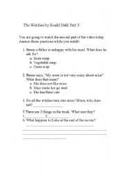 English Worksheet: The Witches by Roald Dahl Movie listening questions part 3