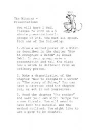 English worksheet: The Witches by Roald Dahl Presentations (follows movie)