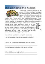 English Worksheet: Reading comprehension Tuhe lion and the mouse