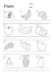 English Worksheet: writing for fruits and vegetables 