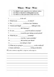 English worksheet: Where, Wear, and were