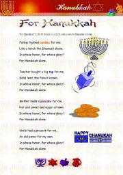 English Worksheet: For Hanukkah