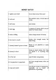 English worksheet: money match strips