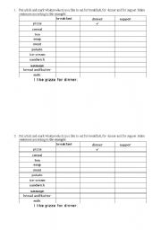 English Worksheet: Food and meals