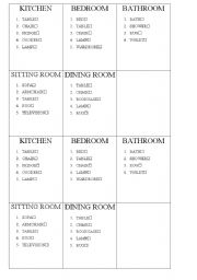 English Worksheet: rooms and furniture boadrdgame-game cards