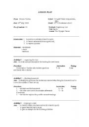 English Worksheet: Lesson Plan