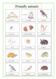 English Worksheet: friendly animals voc (2sheets)