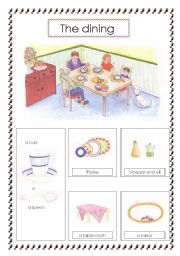 English Worksheet: the dining room voc (2sheets)