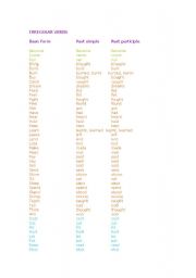 English worksheet: Irregular verbs list
