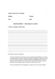 English worksheet: The Great Gatby -Book Report