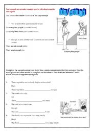 English Worksheet: Too/ enough