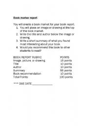 English Worksheet: book mark project