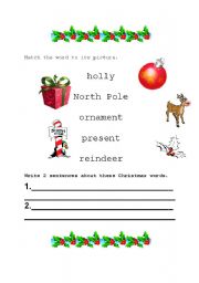 English worksheet: Christmas Vocabulary Match-part 2