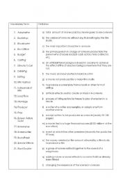 English Worksheet: Vocabulary Match-up: Movies