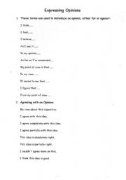 English worksheet: Expressing opinions