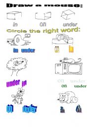 English Worksheet: in/on/under primary WS