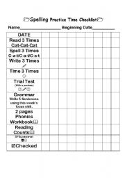 English worksheet: Spelling Practice Checklist