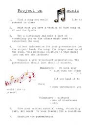 English Worksheet: Music Project