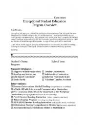 English worksheet: Back to School Program Overview for Special Education Teacher