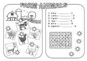 English Worksheet: Farm Animals (B&W version)