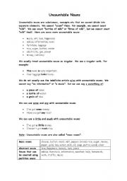 English Worksheet: Uncountable nouns