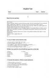 English Worksheet: English Test - 7th grade - Travelling