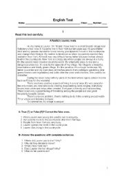 English Worksheet: English Test 8th grade - City or Country?