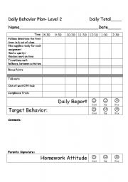 English worksheet: Daily Behavior Plan