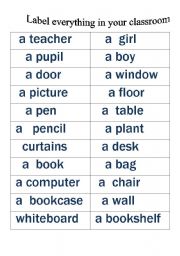 English worksheet: Label everything in your classroom