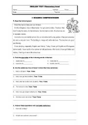 English Worksheet: Test-Elementary level (Topic area:School)