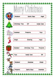 English Worksheet: Multiple choice exercise and Christmas Vocabulary handout