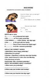 English Worksheet: was were