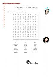 English Worksheet: Personality adjectives wordsearch