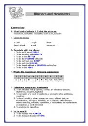 English Worksheet: Health  - Illnesses - Part 2 of 2 (Answer key)