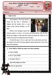 English Worksheet: EMMA WATSON - PART 1