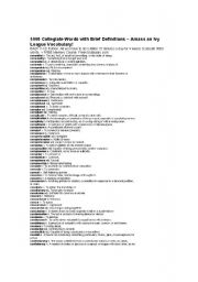 English Worksheet: 5000 Collegiate Words with Brief Definitions  Amass an Ivy League Vocabulary!