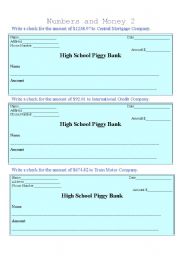 English worksheet: Numbers and Money 2