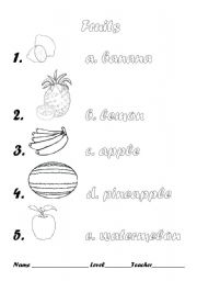 English worksheet: fruits