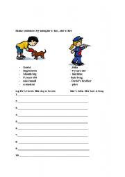English Worksheet: Subject pronouns and possesive adjectives (She,he, his, her)