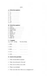 English worksheet: Telling the numbers and date