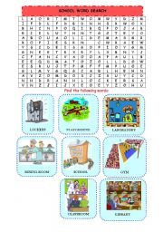 English Worksheet: School word search