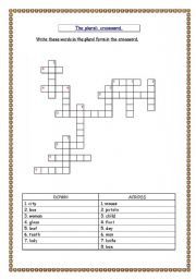English Worksheet: the plural crossword