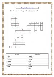 English worksheet: the plural crossword