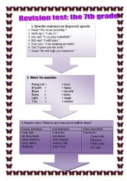 English Worksheet: Revision test for the 7th grade