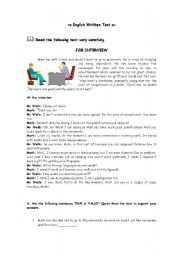 English Worksheet: job interview