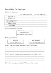 English worksheet: past experiences