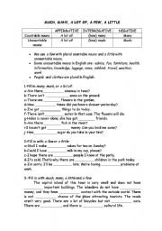 English Worksheet: much, many, a lot of, few. little