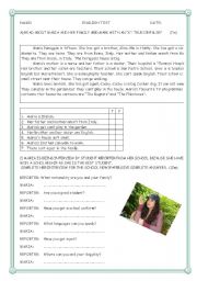 English Worksheet: READING COMPREHENSION TEST